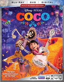 Coco [videorecording] / Disney presents a Pixar Animation Studios film ; produced by Darla K. Anderson ; original story by Lee Unkrich, Jason Katz, Matthew Aldrich, Adrian Molina ; screenplay by Adrian Molina, Matthew Aldrich ; directed by Lee Unkrich ; distributed by Walt Disney Studios Motion Pictures ; created & produced at Pixar Animation Studios. 